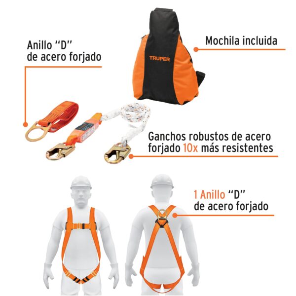 Kit contra caídas con arnés de un anillo, ANSI, Truper - Image 2