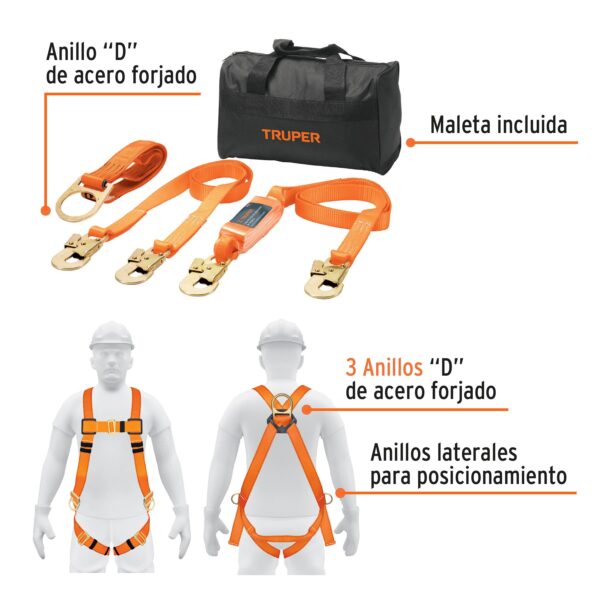 Kit contra caídas con arnés de tres anillos, Truper - Image 2