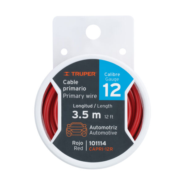 CARRETE CON 3.5M DE CABLE PRIMARIO ROJO CALIBRE 12 , TRUPER