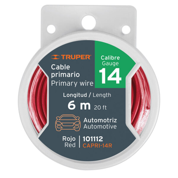 CARRETE CON 6M DE CABLE PRIMARIO ROJO CALIBRE 14 , TRUPER