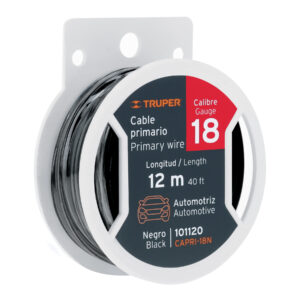 CARRETE CON 12M DE CABLE PRIMARIO NEGRO CALIBRE 18 , TRUPER