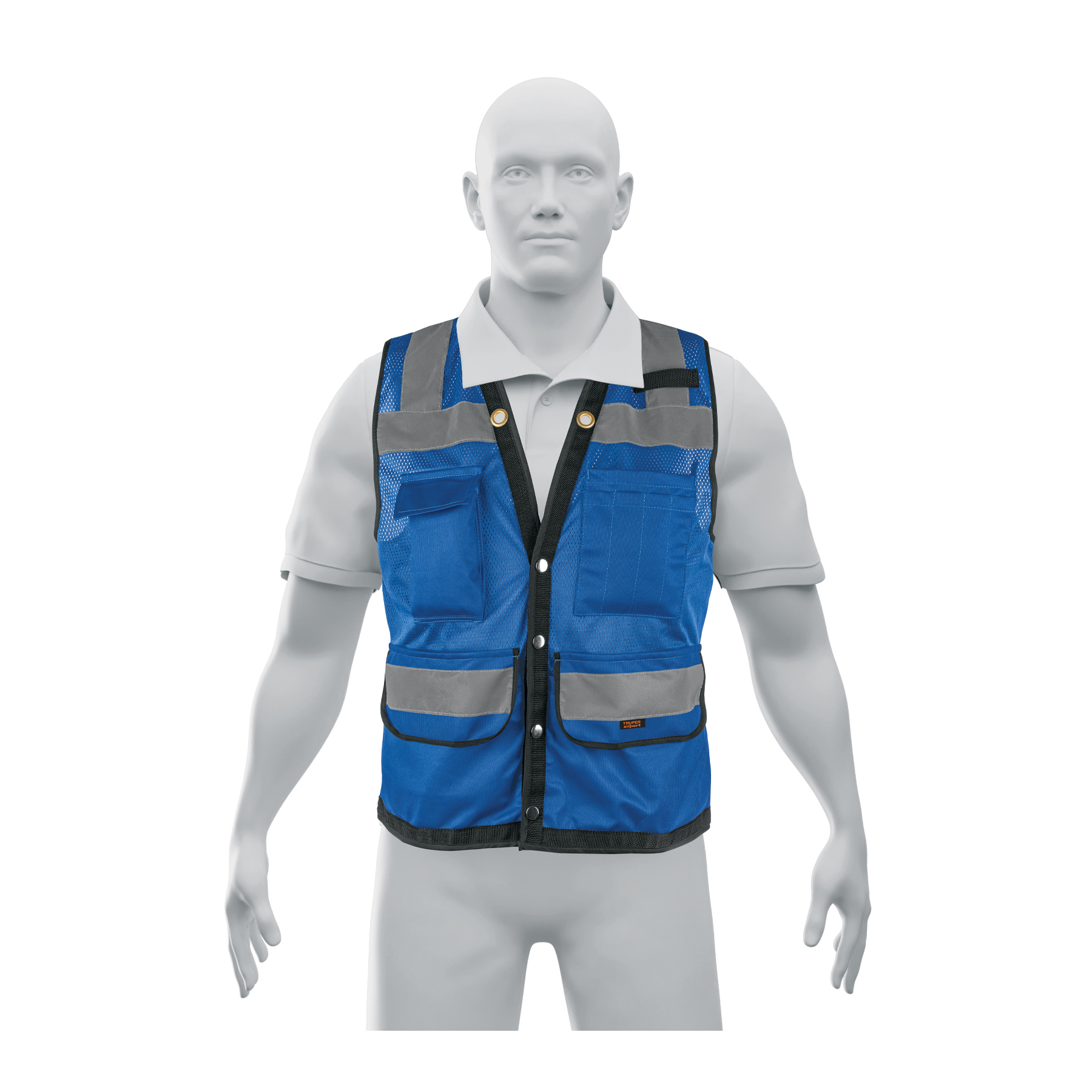 Chaleco seguridad reforzado azul con bolsas, M, Expert