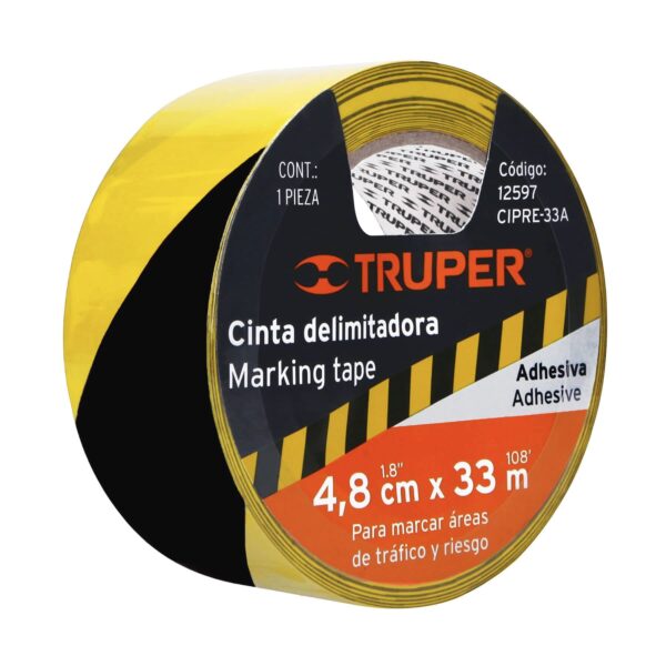 Rollo de 33 m de cinta delimitadora amarilla / negra, Truper - Image 2