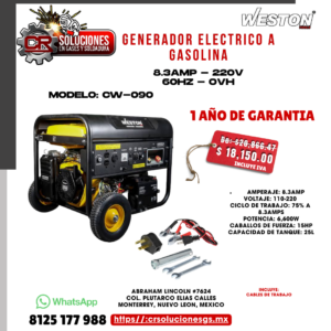 GENERADOR ELECTRICO A GASOLINA 6600W (INICIO ELECTRICO)