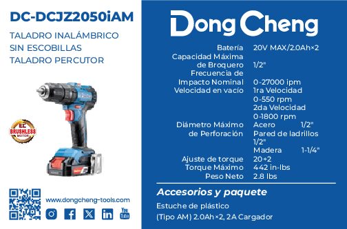 ROTOMARTILLO/ATORNILLADOR INALAMBRICO SIN CARBONES 20V MAX/2.0Ahx2 1/2" 1800 RPM 27000 IPM - Image 2