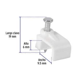 Bolsa c/20 grapas blancas 6 x 9.5 mm p/cable plano