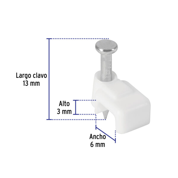 Bolsa c/20 grapas blancas 3 x 6 mm p/cable plano - Image 2