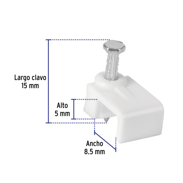 Bolsa c/20 grapas blancas 5 x 8.5 mm p/cable plano - Image 2