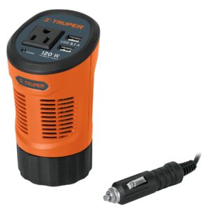 INVERSOR DE CORRIENTE 120W T/VASO, 2 PUERTOS USB, TRUPER