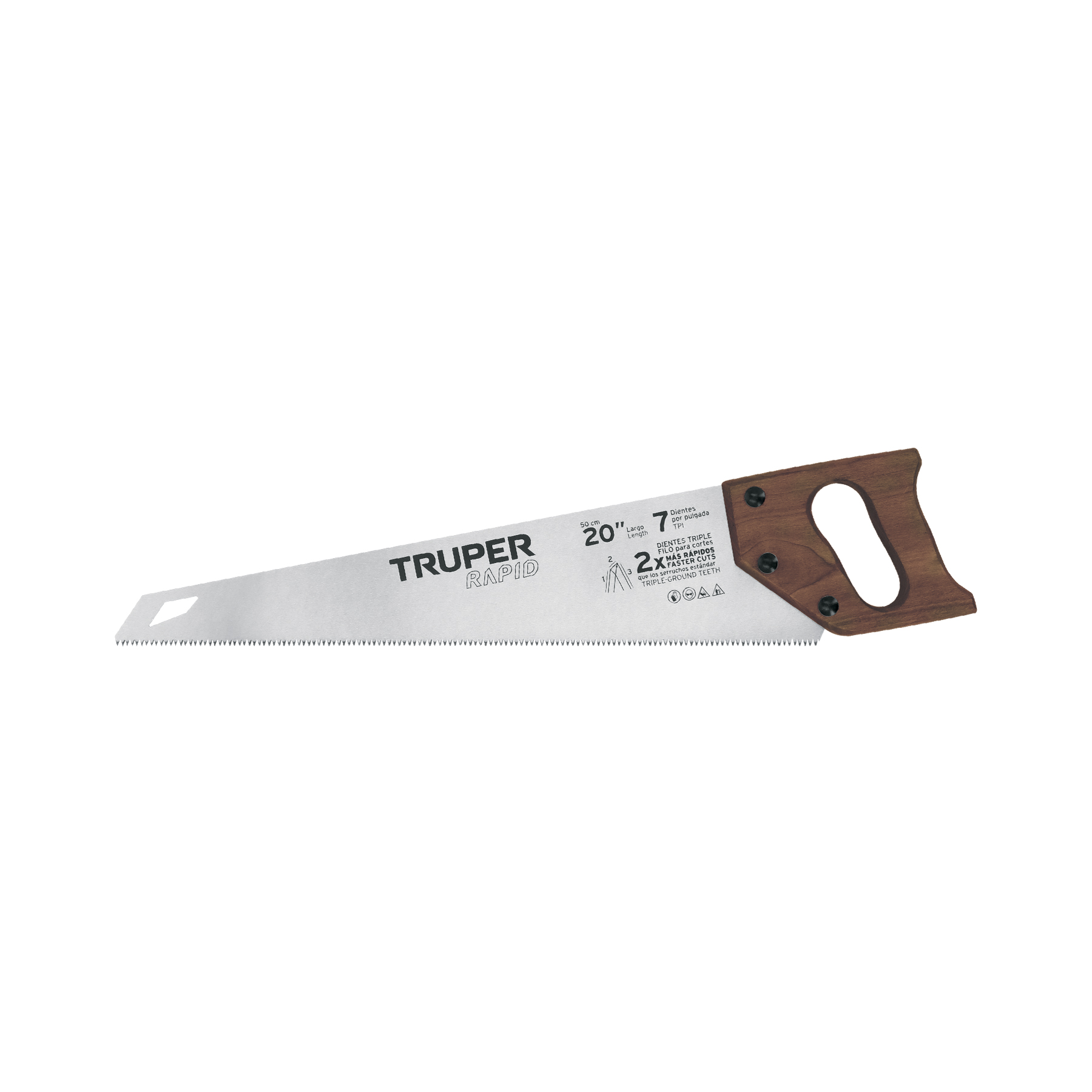 Serrucho Rapid 20", 7 DPP, mango de madera, Truper