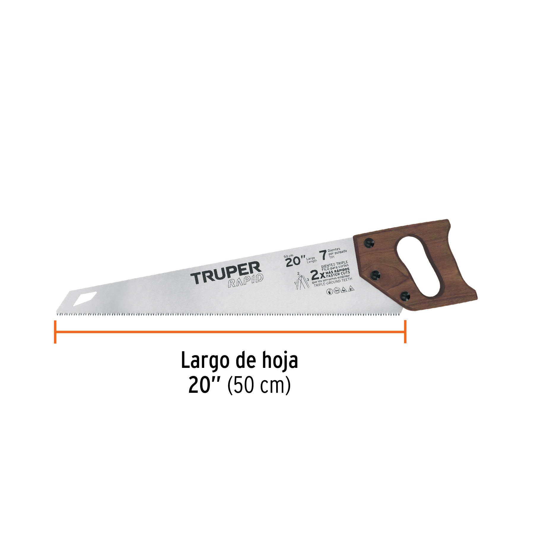 Serrucho Rapid 20", 7 DPP, mango de madera, Truper - Image 2
