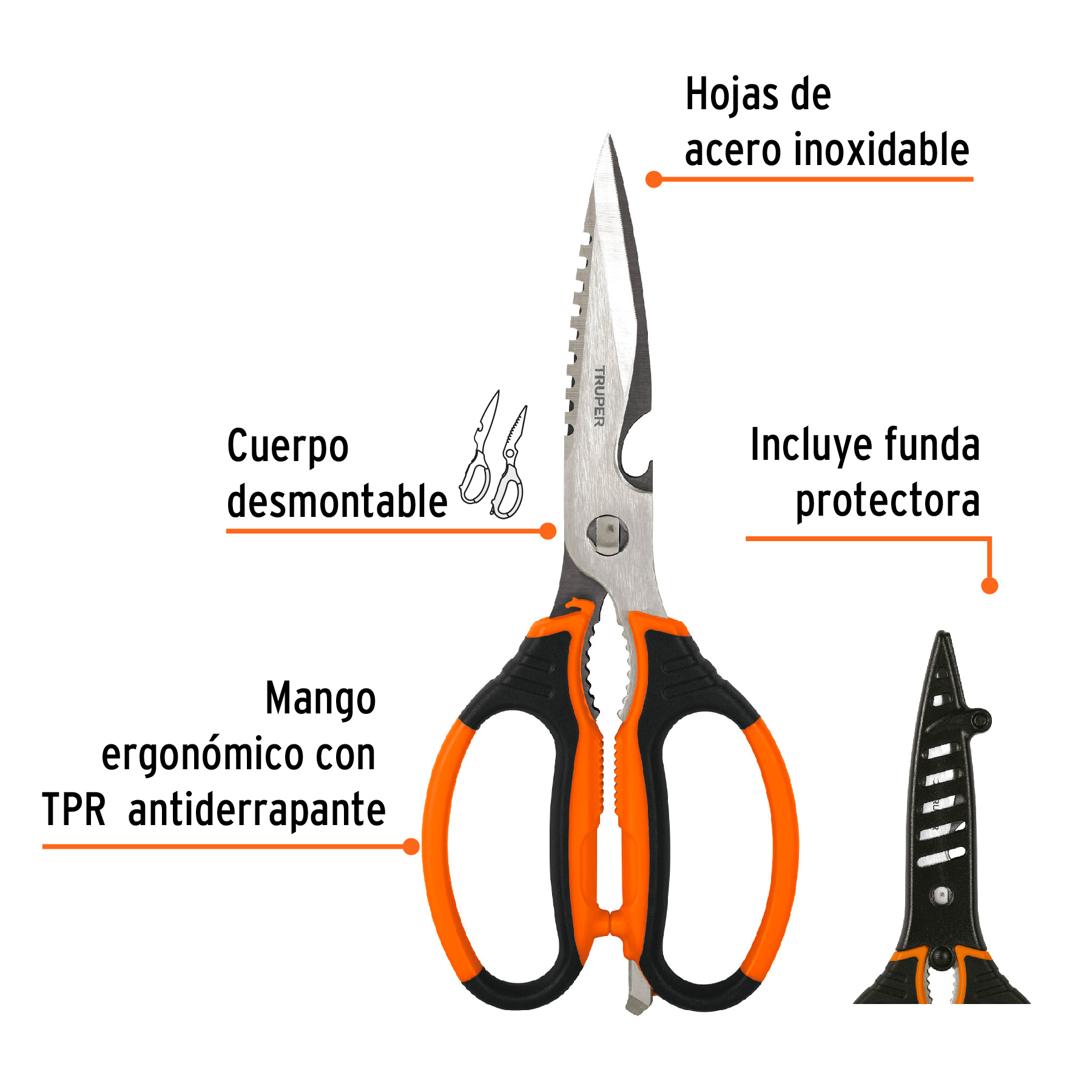 Tijera 8" multiusos de acero inoxidable, para cocina, TRUPER - Image 2