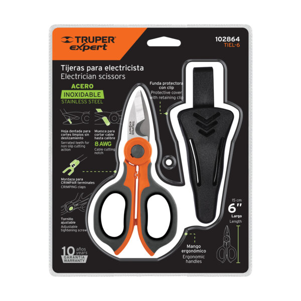 Tijera 6" de acero inoxidable para electricista, EXPERT - Image 3