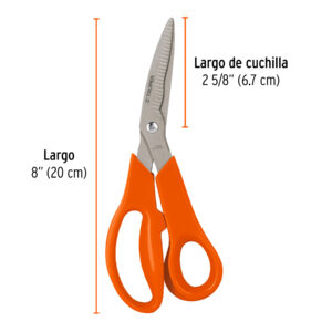 Tijera 8" multiusos de acero inox, cuchillas dentadas,TRUPER