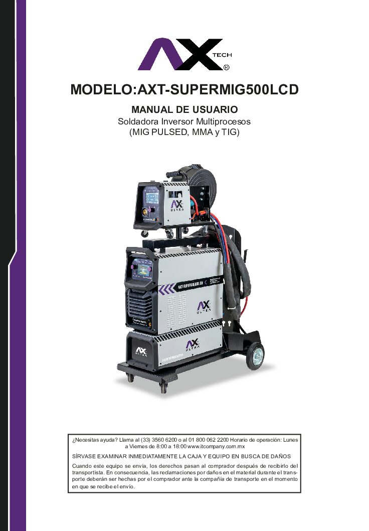 MAQUINA DE SOLDAR INVERSOR MICROALAMBRE MIG/MAG GAS/NO GAS MMA/TIG LIFT) 500A 220V~1F - 220V/440V~3F AXTECH - Image 5