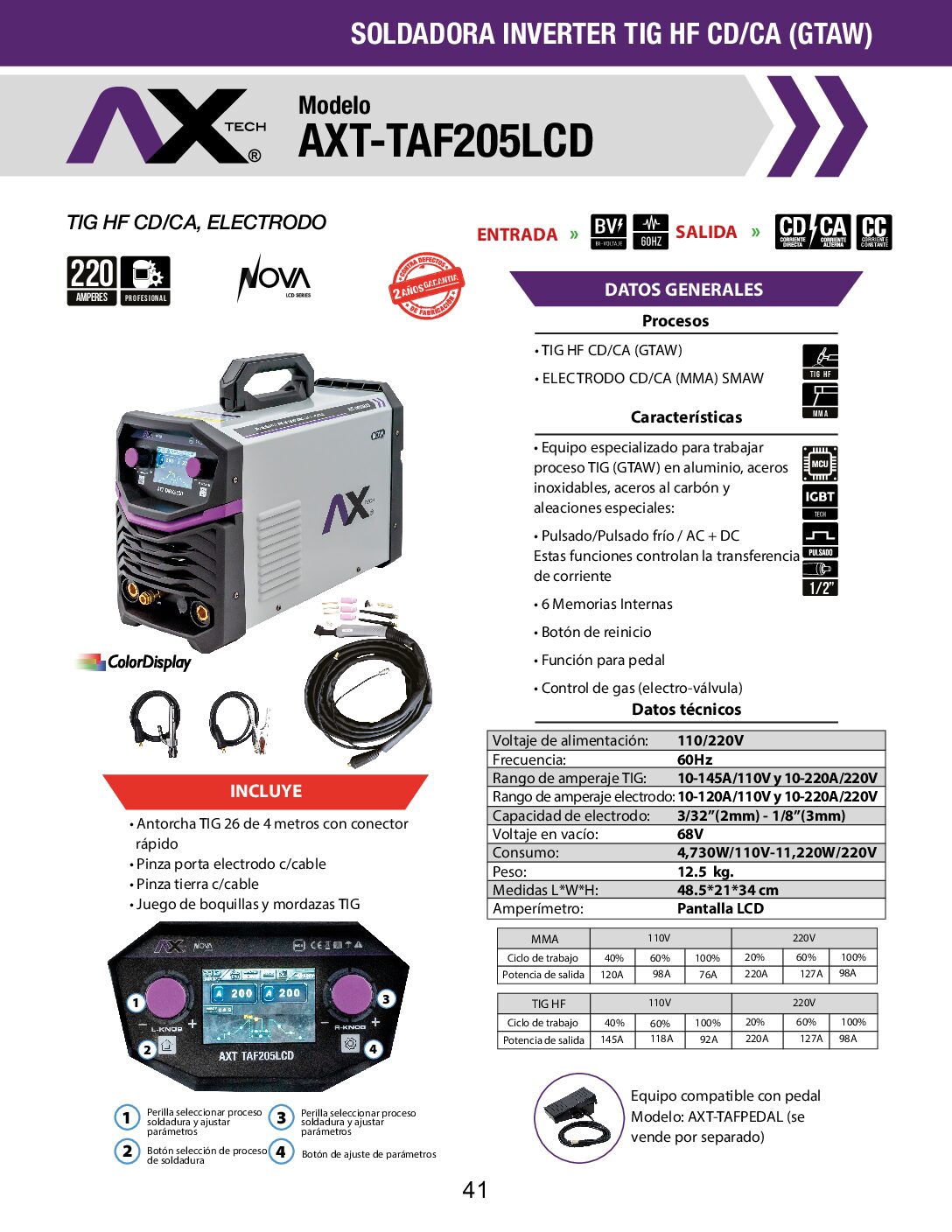 SOLDADORA INVERSOR TIG HF AC/DC Y ELECTRODO BI VOLTAJE 200 A P/ALUMINIO CON PANT - Image 7