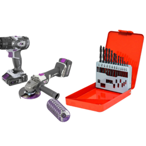 COMBO KIT DE ESMIRILADORA, TALADRO EN MALETA PLASTICA Y 10 DISCOS 4 1/2 + JUEGO DE BROCAS
