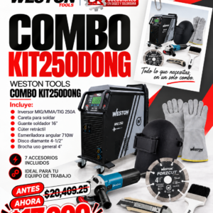 INVERSOR MIG/MMA/TIG 250A 220V (Z-67130) +CARETA P/SOLDAR AJUST+GUANTE SOLDADOR+ESMERILADORA+DISCO DIAM+BROCHA WESTON